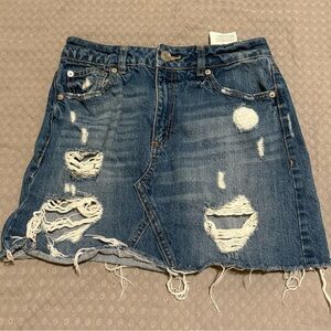 Garage Blue Distressed Mini Skirt